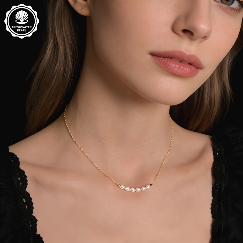 Dainty White or Pink-Peach Freshwater Rice-Shaped Necklace